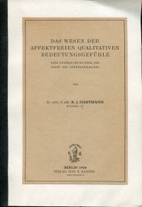 Hartmann, Das Wesen der affektfreien qualitativen Bedeutungsgefühle. (Umschlag)
