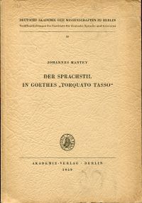 Mantey, Der Sprachstil in Goethes "Torquato Tasso". (Umschlag)