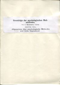 Kirschmann, Grundzüge der psychologischen Massmethoden. Erster Teil (Umschlag)