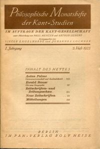 Engelhardt, Philosophische Monatshefte der Kant-Studien. Im Auftrage der Kant-Ge (Umschlag)