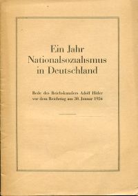 Hitler, Ein Jahr Nationalsozialismus in Deutschland. (Umschlag)