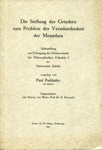 Pachlatko, Die Stellung der Griechen zum Problem der Verschiedenheit der Mensche (Umschlag)
