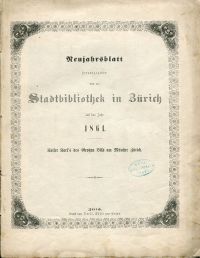 Neujahrsblatt herausgegeben von der Stadtbibliothek in Zürich auf das Jahr 1861. (Umschlag)