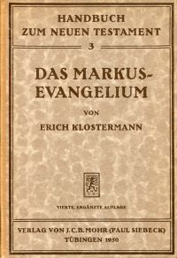 Klostermann, Das Markusevangelium. (Umschlag)