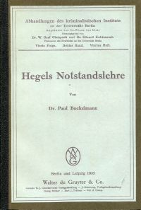 Bockelmann, Hegels Notstandslehre. (Umschlag)