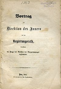 Kurz, Vortrag der Direktion des Innern an den Regierungsrath des Kantons Bern. (Umschlag)