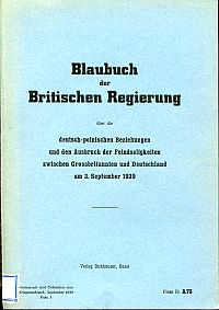 Blaubuch der Britischen Regierung über die deutsch-polnischen Beziehungen (Umschlag)