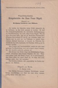 Nägeli, Waadtländische Kriegsberichte des Hans Franz Nägeli. (Umschlag)