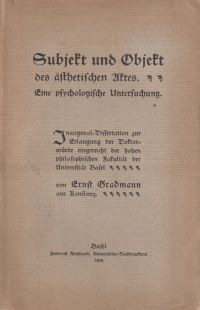 Gradmann, Subjekt und Objekt des ästhetischen Aktes. (Umschlag)