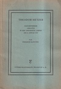 Klingner, Theodor Hetzer. (Umschlag)