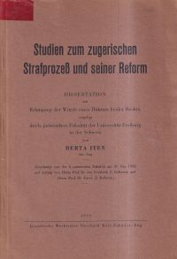 Iten, Studien zum zugerischen Strafprozess und seiner Reform. (Umschlag)