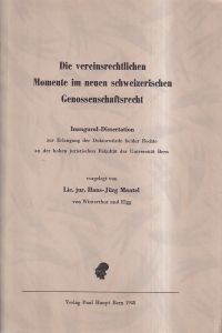 Mantel, Die vereinsrechtlichen Momente im neuen schweizerischen Genossenschaftsr (Umschlag)